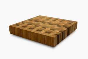 hand crafted square cutting board made of white oak and walnut end grains alternate angle